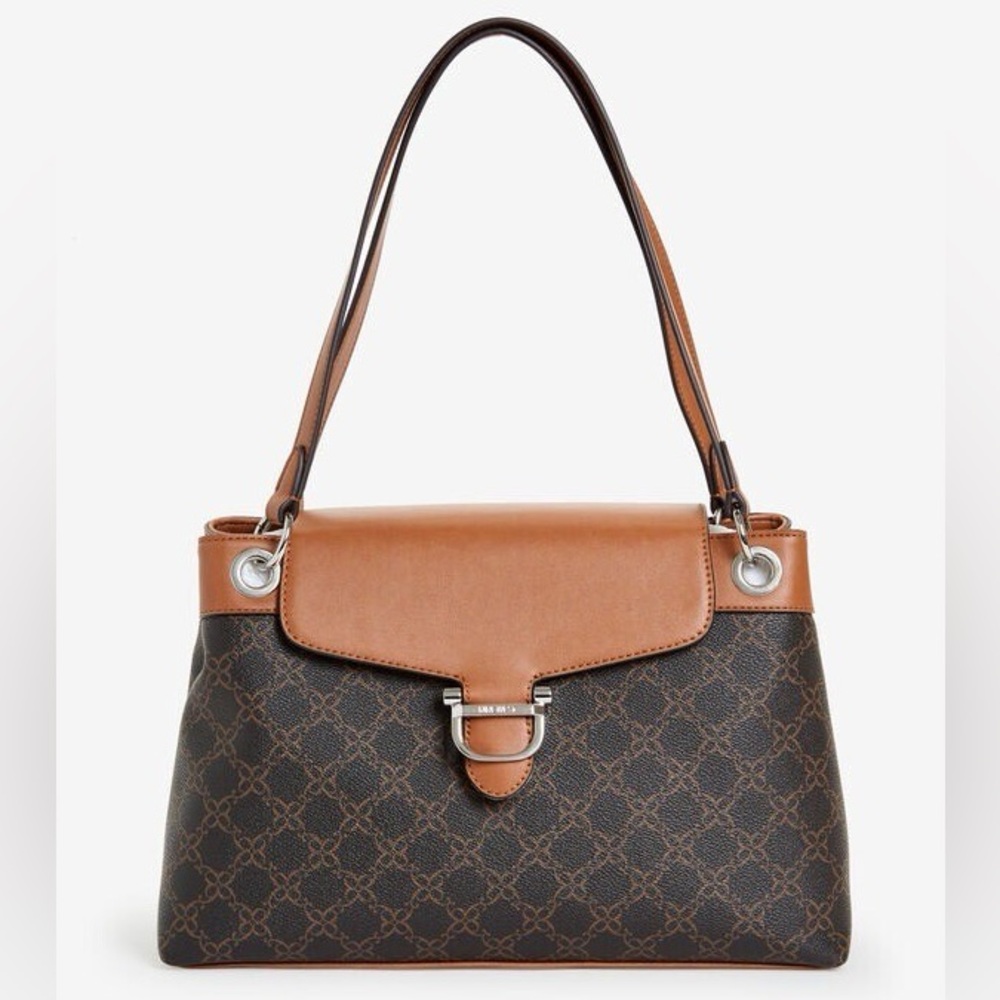 NWT Nine West Leisha Top Handle Satchel Bag in Brown Multi